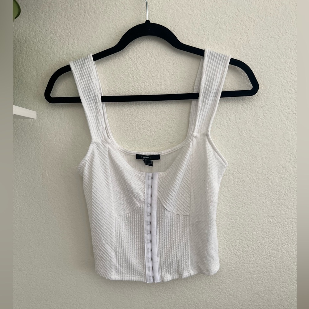 Forever 21 White Tank Top with corset front